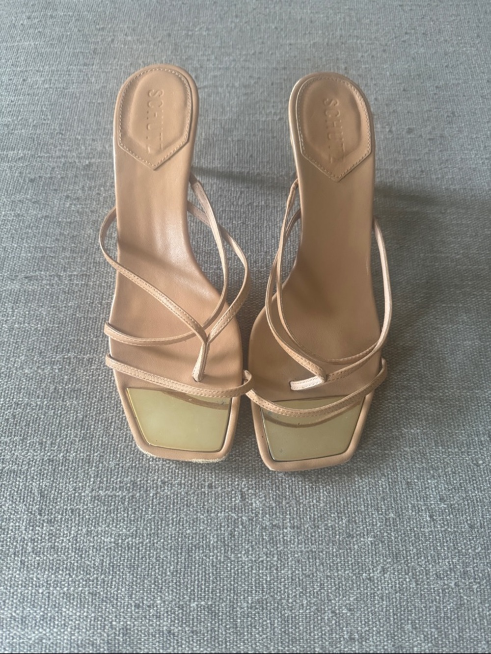 SASSY Nude Strappy Square-Toe Heeled Sandals